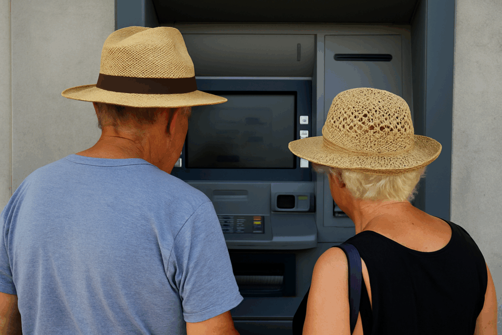 Δύο ηλικιωμένοι χρήστες μπροστά σε ATM