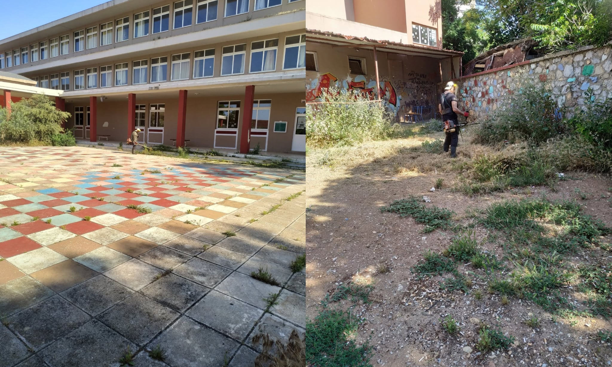 Ο προαύλιος χώρος στη ΣΑΕΚ Αλεξανδρούπολης κατά τη διάρκεια του εθελοντικού καθαρισμού