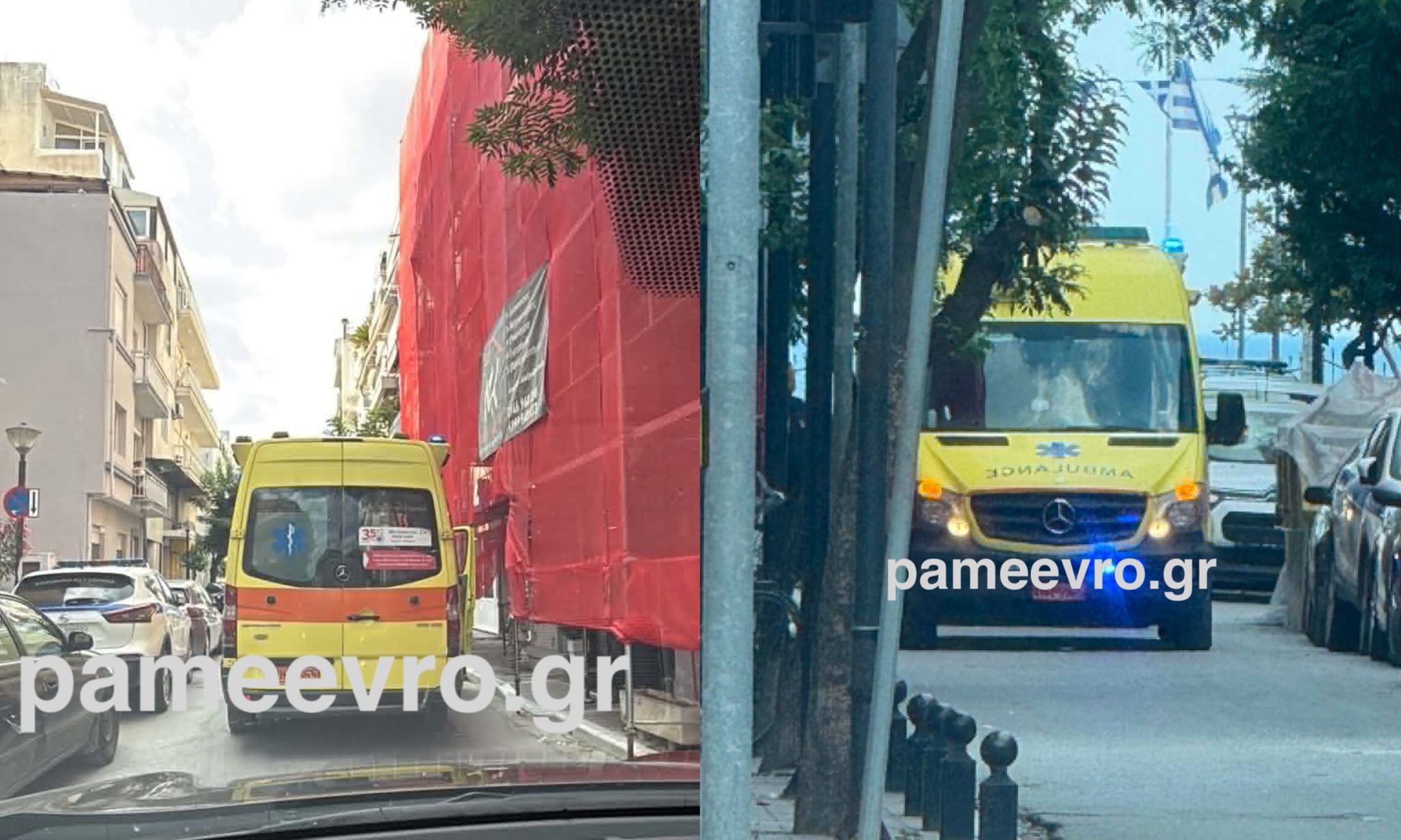 Ασθενοφόρο του ΕΚΑΒ έξω από το Αστυνομικό Τμήμα μεταφέρει τον 16χρονο στο νοσοκομείο Αλεξανδρούπολης
