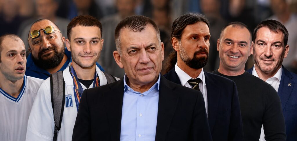 Ο Γιάννης Βρούτσης με αθλητές και ολυμπιονίκες