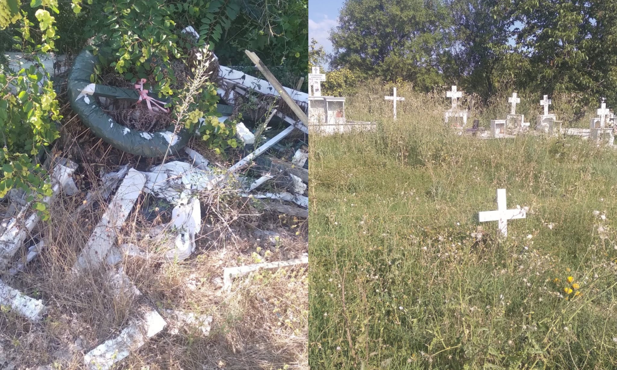 Κοιμητήρια Δικαίων Ορεστιάδας με ψηλά χόρτα ανάμεσα στους τάφους