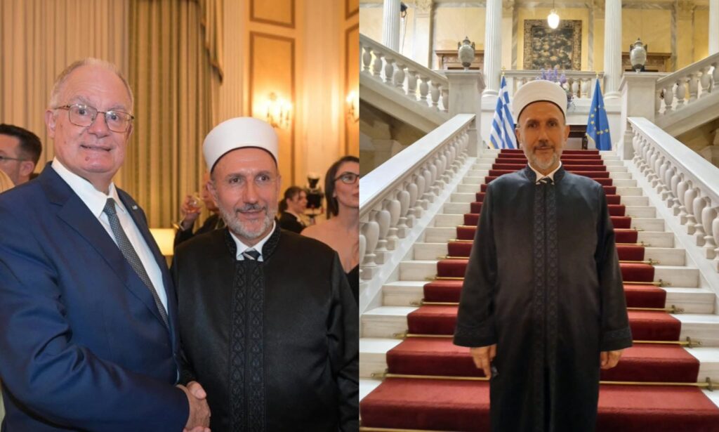 Ο Μουφτής Διδυμοτείχου Σερίφ Εμίν στο Προεδρικό Μέγαρο κατά τη δεξίωση για την Αποκατάσταση της Δημοκρατίας.