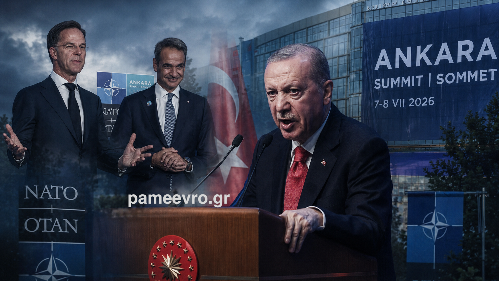 Ο Τούρκος Πρόεδρος Ρετζέπ Ταγίπ Ερντογάν κατά τη διάρκεια της συνέντευξης Τύπου μετά τη Σύνοδο Κορυφής του ΝΑΤΟ στην Άγκυρα.
