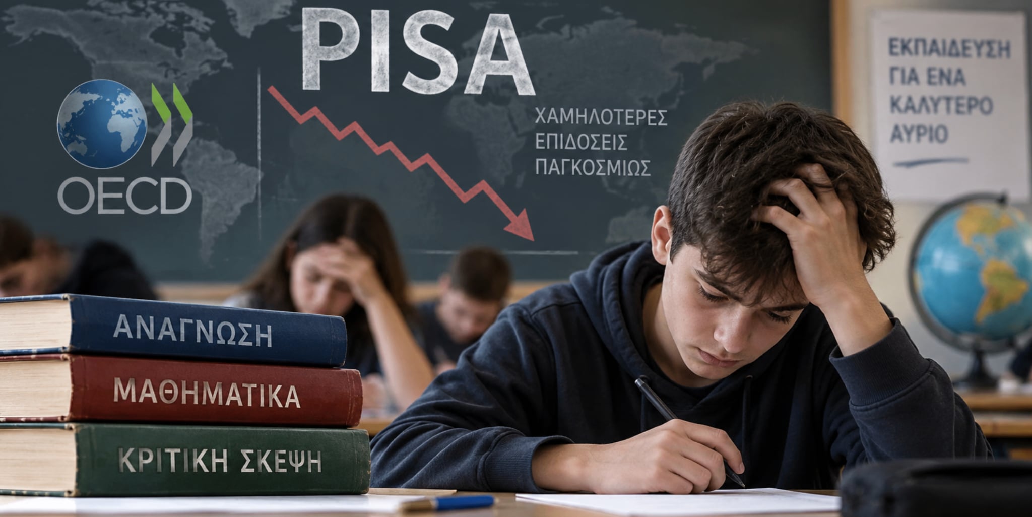 Μαθητές σε αίθουσα διδασκαλίας κατά τη διάρκεια εξετάσεων PISA